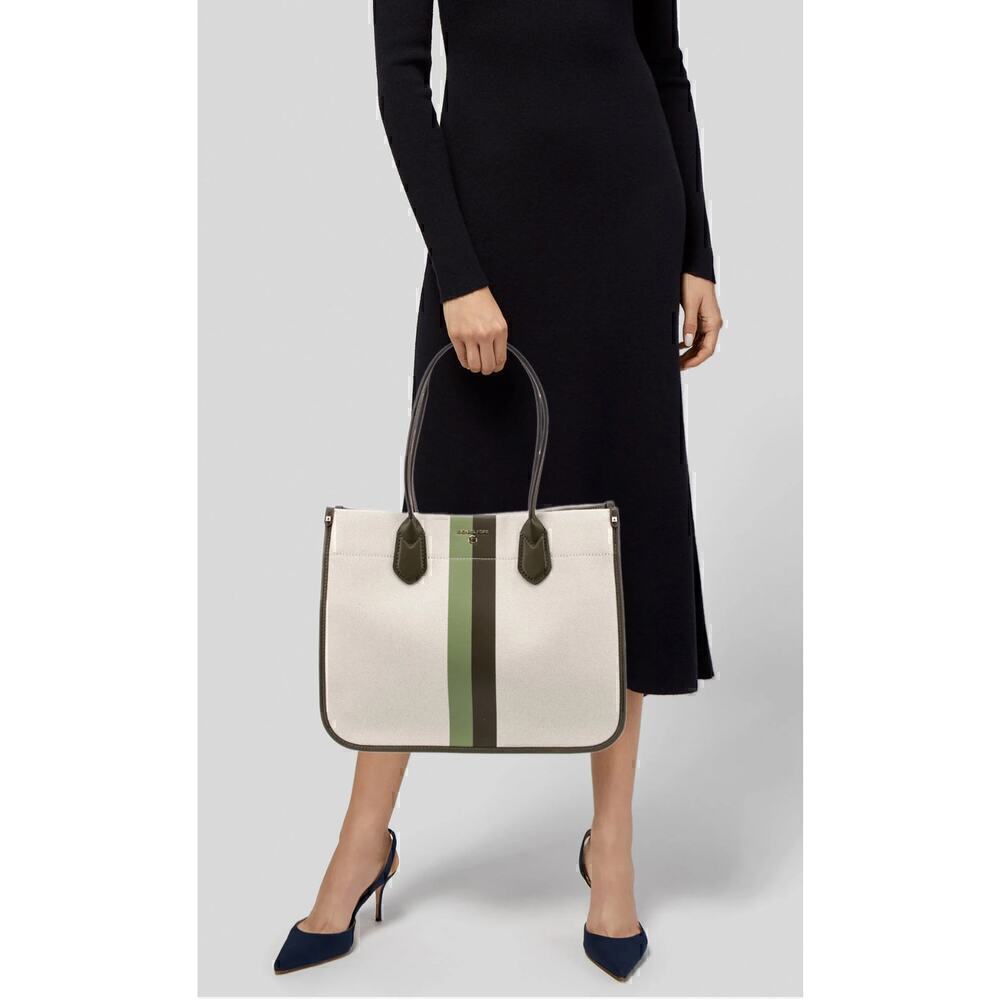 Michael Kors Heidi Large Tote Stripe Canvas Handbag